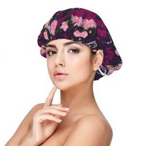 Tour Eiffel Fleur Rose Satin Soie Bonnet pour Femme Dormir Double Couche R&eacute;glable Satin Cheveux Bonnet Nuit Sommeil Bonnet pour Cheveux Boucl&eacute;s (JinRui-EU, neuf)
