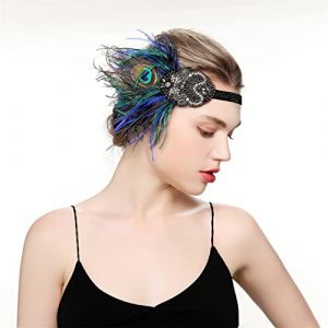 coiffe &agrave; plumes, Coiffe en plumes color&eacute;es des ann&eacute;es 1920, accessoires vintage en strass et perles, for bandeau de f&ecirc;te (YSYCWNSM, neuf)