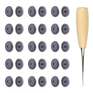 LEEQ Bouton d'arrêt de ceinture de sécurité gris avec poinçon en bois - Pas de soudure nécessaire pour l’installation et le retrait - Kit de 15 pièces (LEEQ EU, neuf)