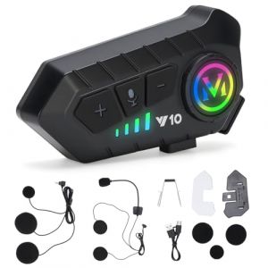 HISUEKIG 5.3 Écouteurs Casque Intercom de Moto, Kit Bluetooth Main Libre Moto sans Fil, Port Charge Type C, Réponse Automatique et Annulation Double Bruit (eychoin, neuf)