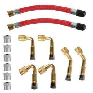 Lot de 14 rallonges de valve de voiture : 6 x 45&deg;, 90 &deg;, 135 &deg;, adaptateurs de valve coud&eacute;s, 2 rallonges flexibles de valve de pneu de 10 cm, 6 capuchons en m&eacute;tal, pour voiture, moto, v&eacute;lo, scooter (Bbtcxjs, neuf)