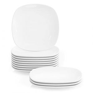 MALACASA, Série Elisa, 12 Pcs d'Assiette à dessert en Porcelaine Ivoire Blanche, Assiette à Snack 12 * [ 7,5/19 * 19 * 2cm ], Service à Café (MALACASA Modern Tableware, neuf)