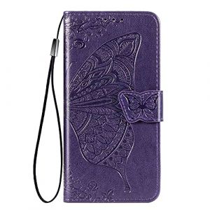 WBWONE &Eacute;tui pour Huawei Honor X7b / Honor 90 Smart Coque, Gaufrage Papillon Protection Etui Antichoc TPU Housse Premium en Cuir PU ave Portefeuille Fentes pour Cartes. Violet Fonc&eacute; (Welldan, neuf)