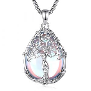 CELESTIA Pendentif Arbre de Vie Femme Plaqu&eacute; Argent Collier Pierre de Lune avec Chaine Acier Inoxydable Bijoux Fantaisie pour Femmes, Cadeau Maman Anniversaire, Fete des Meres (CELESTIA, neuf)
