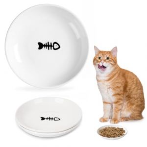 3 Pièces Gamelle Chat, Gamelle Chat Ceramique, Gamelle Plate Chat, Bol Croquette Chat, Petit Assiette Chat, Assiette de Nourriture Chat, Ecuelle Chatons pour Nourriture Eau Chatons (Os de Poisson) (Weishine, neuf)