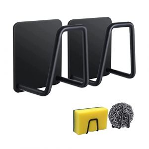 Firavggu 2 Pièces Porte Eponge Evier Cuisine, 304 INOX Porte Eponge Evier Auto Adhesif, Support pour Éponge Crochet pour éponge à Vaisselle Argent Porte éponge évier Cuisine pour Éponges,Brosser(Noir) (Secret Dream, neuf)