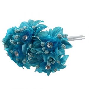 Wzxksoac 6pcs Gaze De Roses Artificielles Coiffure Chaussures De Mariage De Diamant D&Eacute;Coration De Maison DIY Collage De Guirlande De Mari&Eacute;E De Fleurs Artificielles(Paon Bleu) 3.5cm (L.Lao, neuf)