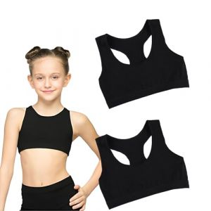 THXFUNAREA 2 Pièces Brassiere BrassièRe Sport Coton Soutiens-Gorge Fille Soutien-Gorge De Sport sans Couture pour Filles De 9 à 14 Ans Soutien-Gorge De Sommeil(Noir + Noir) (BYSMDXZDZH, neuf)