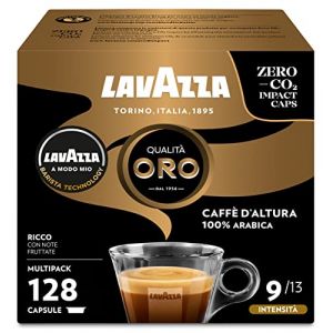 Lavazza, Lot de 16 capsules de café à la mode Mio, 128 capsules de café, avec notes de fruits et fleurs, 100 % arabique, intensité 9, torréfaction moyenne, saveur corporelle et aromatique, 8 paquets (PENNGUIN-FR, neuf)