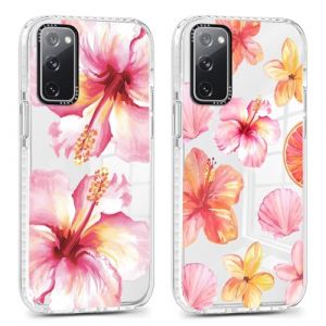 Saqmkil 2 Pièces Coque pour Samsung S20 FE/S20 Lite, Étui de Protection avec Aesthetic Design Fleur Motif, Transparente Femme Fille Housse Etui Bumper Cover pour Samsung S20 Fan Edition 6,5'', Rose (HEILALA VANILLA, neuf)