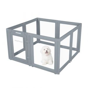 Everfront Parc de jeu transparent pour chien - Facile à assembler - En plastique acrylique durable - Parc pour intérieur - Pour chiot, chat et petit animal - Gris - 60 cm de hauteur (HAYYONLINE, neuf)
