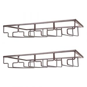 FOMANSH Lot de 2 porte-verres à vin – Support de rangement en métal pour verres à pied – Pour bar, cuisine, 4 rangées – Marron (FOMANSH-Direct FR, neuf)