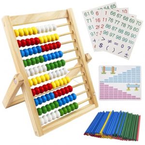 Fousenuk Boulier Enfant, Abaque en Bois Aide au Calcul avec 100 Perles Coloré/Baguettes de Comptage/Cartes Numériques, Cadeau Jouet Éducatif pour Les à Partir de 3 Ans Enfant Abacus Jeu (ALISTAR STORE S.R.L., neuf)