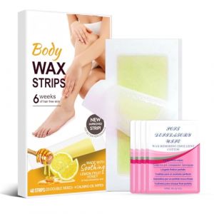 IDNNSRFSK Bandes de cire pour épilation, sans chaleur, indolore, pour le visage, le maillot, le corps, les bras et les jambes | 40 bandes de cire et 4 lingettes à l'huile apaisante (YiHeXiaShangMao, neuf)