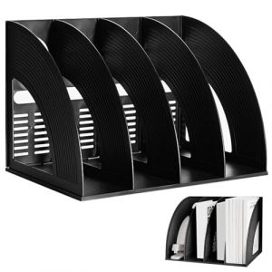 Porte Revues en Plastique, Collecteur vertical A4 Pliable, Porte Revues de Documents avec 4 Compartiments, Trieur de Collecteur Vertical Noir, Collecteur de Magazines, Livres (TZMH Eur, neuf)