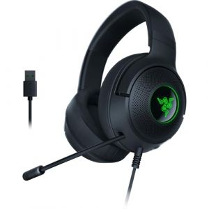 Razer Kraken V3 X Casque de jeu filaire USB : construction l&eacute;g&egrave;re &ndash; Pilotes Triforce 40 mm &ndash; Micro cardio&iuml;de HyperClear &ndash; Son surround 7.1 &ndash; &Eacute;clairage RVB Chroma &ndash; Noir (Fast Media Ships From USA, neuf)