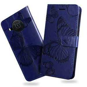 DENDICO Coque pour Nokia X20 / Nokia X10, Papillon Imprim&eacute; Housse en Cuir PU Magn&eacute;tique Portefeuille, &Eacute;tui &agrave; Rabat pour Nokia X20 / Nokia X10, Bleu (DENDICO, neuf)