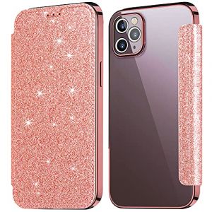 KOUYI Coque Compatible avec iPhone 12 Pro Max, Paillettes Strass Bling Fin &agrave; clapet Folio en Cuir PU avec Emplacement pour Carte Coque arri&egrave;re TPU Souple pour iPhone 12 Pro Max 6,7 Pouces (Rose) (Kouyi EU Store, neuf)