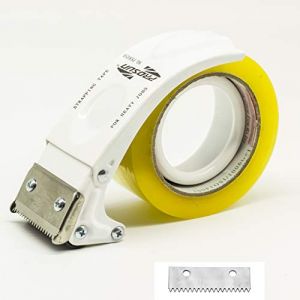 PROSUN Distributeur de ruban adhésif avec lame supplémentaire, pistolet à ruban adhésif facile à monter 50 mm (5,1 cm), scellant pour carton (blanc) (Y-Nut EU, neuf)