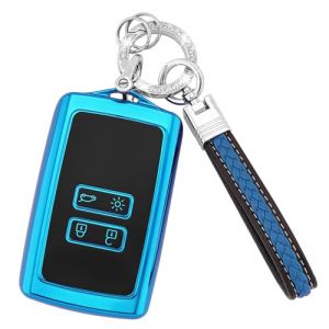 Koaudb Coque de clé pour Voiture pour Clio Megane Koleos Kadjar Talisman Captur Espace Dacia Duster 4 Boutons Coque Clé Télécommande Coque de Protector étui carte dacia avec cordon porte-clé(CL-Rnl-E) (Koaudb, neuf)