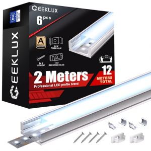 2m&times;6 Profil&eacute; Aluminium LED Rail avec Diffuseur Goulotte Profile Alu pour Ruban cache LED Profil en U Installation Facile Support bande baguette Couvercle Blanc Embouts Clips Montage encastrable placo (YADIANNA LIGHTING, neuf)