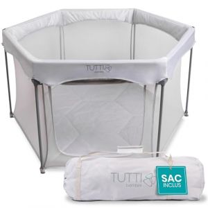Tutti Bambini Parc Bebe Pliable - Parc Enfant & Tout-petits - Parois en Maille & Porte Zipp&eacute;e - Tapis de Sol & Sac de Transport - 135 x 135 x 75 cm (Argent) (Baby Uma (Europe), neuf)