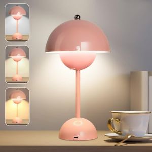 Afenau Flowerpot Lampe de Table LED, Sans Fil en Forme de Champignon avec 3 Couleurs de Lumière, Lampe Champignon Tactile, Lampe Table Champignon pour Chambre, Bureau, Bars (Rose) (enshishiaoshenghongmenchuangyouxiangongsi, neuf)