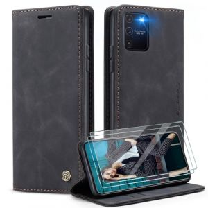 Caseme Coque pour Samsung Galaxy A81/Note 10 Lite + 2 Pi&egrave;ces Verre Tremp&eacute;,Etui Protection Housse Premium en Cuir PU, [Emplacements Cartes], Pochette Flip Case - Noir (WenBaby, neuf)