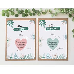 Lot de 2 cartes à gratter marraine et parrain - Coeur - Demande parrain - Demande marraine - Annonce parrain marraine (Manahia, neuf)