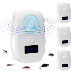 Répulsif Ultrason Anti-Rongeurs Insectes, 4 Pack Ultrason Anti Moustique Ultrason Souris et Rats, Intérieur Répulsif Électronique pour Souris, Moustiques, Araignées, Cafards, Fourmis (Corpower-EU, neuf)