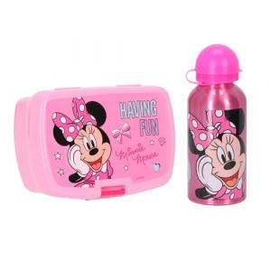 Minnie Boîte à goûter Disney Mouse avec bouteille d'eau - Set de boîtes à goûter pour enfants, 2 pièces, rose, idéal pour l'école, le jardin d'enfants & les excursions (4kidsonly, neuf)