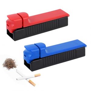 YUVKIN Machine &agrave; bourrer les cigarettes Push-Pull, 2 pi&egrave;ces, rouleuse &agrave; cigarette, tubeuse cigarette, pour tubes de 8mm, en plastique (Rouge, Bleu) (HerEdit, neuf)