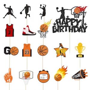 COYUN 17pcs Decoration Gateau Basketball, décoration de gâteau d'anniversaire,Papier Deco Gateau Anniversaire Basketball Joyeux Anniversaire Cake Topper, pour les fêtes à thème de basket-ball (HLWA RETAILS LTD UKSTORE, neuf)
