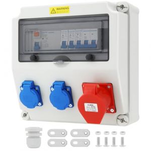 Coffret &Eacute;lectrique de Chantier IP64 Mural - Distributeur 2 Prises Domestiques + 1 Industrielle 16A - Protection Anti-Surcharge (STYLIANOU-MARIOS, neuf)