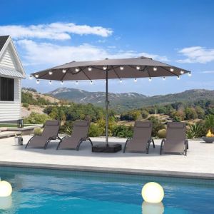 PURPLE LEAF Parasol Rectangulaire Double Face 425 x 245 cm, Grand Parasol avec Guirlande Lumineuse Solaire et Pied, 12 Baleines, R&eacute;sistant aux UV et Vent, pour Piscines, Jardins et Balcons, Gris (PurpleLeafGarden, neuf)