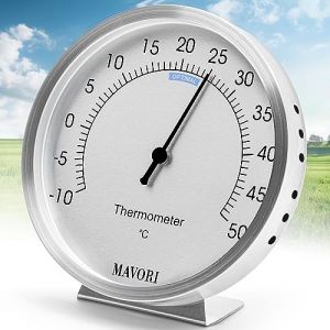 Thermom&egrave;tre d'ambiance MAVORI&reg; analogique &agrave; l'int&eacute;rieur en acier inoxydable - thermom&egrave;tre d'ambiance &eacute;l&eacute;gant et pr&eacute;cis pour mesurer avec pr&eacute;cision la temp&eacute;rature ambiante - &Oslash; 9,5 cm (MAVORI GmbH, neuf)