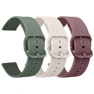 Oumida 3 Pi&egrave;ces 20mm 22mm Bracelet de montre en silicone, Color&eacute;e Sport Silicone Souple Bracelet en D&eacute;gagement Rapide avec boucle pour Femme Homme, 20mm(Vert avocat+Violet fum&eacute;+Lumi&egrave;re stellaire) (PanShiYunDong, neuf)