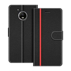 COODIO Coque en Cuir pour Motorola Moto G5 Plus, &Eacute;tui Housse Pochette Fonction Stand pour Motorola Moto G5 Plus, Noir/Rouge (Coofier, neuf)