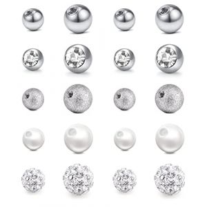 Mayhoop 10 Paires 14G 5mm/8mm Boules de Piercing Boules de Piercing Nombril Boules de Remplacement Acier Chirurgical ou Plastique Boules de Cristal de Perle pour Piercing Nombril pour Femme Argent (Mayhoop, neuf)