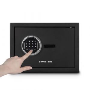 SWEISS Coffre-Fort &Eacute;lectronique - Empreintes Digitales, Cl&eacute;s & Code, SXT7260-12L, S&eacute;curit&eacute; 3 en 1, Acier Renforc&eacute;, Affichage Digital, &Eacute;clairage LED, USB Type-C, 2 Cl&eacute;s de Secours &ndash; Noir (HomeHome by A, neuf)