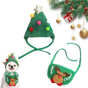 Pull pour Chat, Bavoir avec Accessoires pour Cheveux, Noel Vetement, Sweat-Shirt de noël Xmas Pull pour Chien et Chat, Vêtements Pull Chat Motif de Noël pour l'hiver, Chandails De Noël, Vert (DINODANUBE TRADING, neuf)