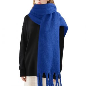 &Eacute;charpe d'hiver en mohair de couleur pure pour femme et homme, &eacute;charpe d'hiver chaude pour femmes et hommes, &eacute;charpe douce et luxueuse au toucher cachemire, bleu, taille unique (XINJIE company, neuf)