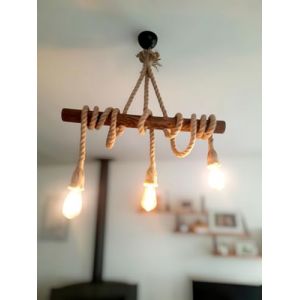 Solenzo Lustre suspension en bois et corde 3 ampoules - style rustique - campagne chic - bord de mer - E27 (SOLENZO, neuf)