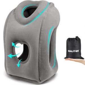 Maliton Oreiller de Voyage Gonflable, Coussin de Voyage avec Support d'appui-tête Gonflable Portable pour Dormir en Avion, Train, Maison ou Bureau, Gris Foncé (KAILU-TECH, neuf)