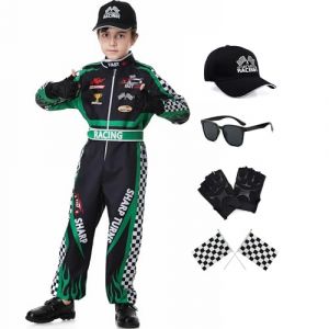 Dzorim Deguisement Pilote de Course Enfant, Chapeau et Combinaison de Course Kids Dress Up Set (Vert, 150) (IAMTOO, neuf)