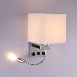 ALLOMN Applique de Chevet, Applique de Lecture &agrave; LED Applique Murale Moderne en Chrome Poli avec Projecteur Ajustable &agrave; col de Cygne, Interrupteurs Doubles, Avec Port USB pour Charger E27 (USB 1 PCS) (Philharmonic city, neuf)