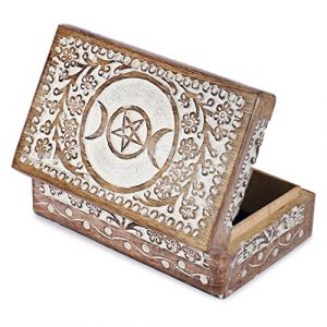 Ajuny Bo&icirc;te &agrave; fleurs d&eacute;corative en bois sculpt&eacute; &agrave; la main en forme d'&eacute;toile de lune de couleur blanche &ndash; Utilisation polyvalente comme rangement de bijoux, bo&icirc;te &agrave; bijoux ou bo&icirc;te &agrave; montres (VANILLAST LTD, neuf)