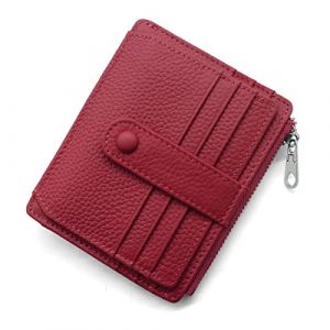 Porte Carte de Cr&eacute;dit Cuir V&eacute;ritable Homme Femme RFID Blocage Portefeuille Cuir Petit Porte Carte Slim avec Poche &agrave; Monnaie, Porte Feuille avec 14 Emplacements et Petit Porte Monnaie (vin rouge) (REETEE, neuf)