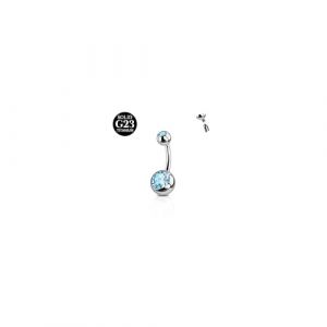 FunZing titane piercing nombril argent,8mm longueur tige piercing nombril titane femmes 1 pièce 14G solide titane piercing nombril barbell rond bleu CZ anneaux nombril pour piercing dcorps (Piercing Jewelry, neuf)