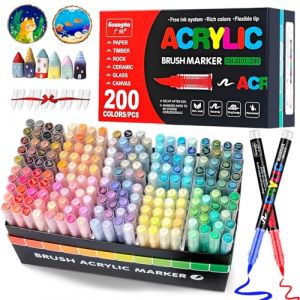 VAKKI 200 Couleurs Feutre Acrylique, Stylos Acryliques Liquide Direct Acrylic Paint Marker Coloriage pour Adultes, Marqueur Acide Acrylique Pour Coloriage, Pierre, Calligraphie, Bois, Toile, Verre (V-Fran&ccedil;ais, neuf)